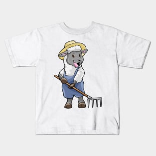 Sheep as Farmer with Rake & Hat Kids T-Shirt